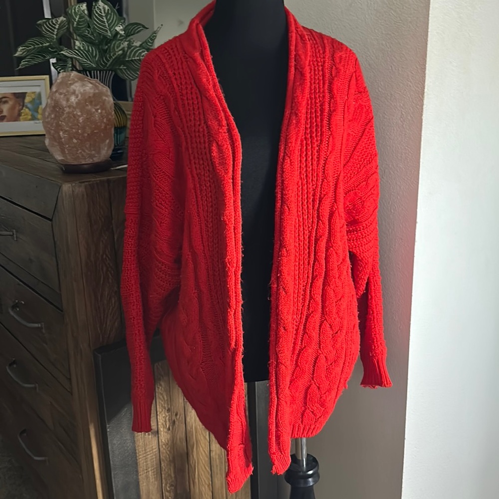 Red ❤️ knit cardigan fits size small